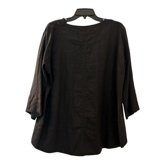 TRINA TURK linen top, boxy, hi/low,sz mefium, black, collared. 3/4 full sleeves - Picture 1 of 5